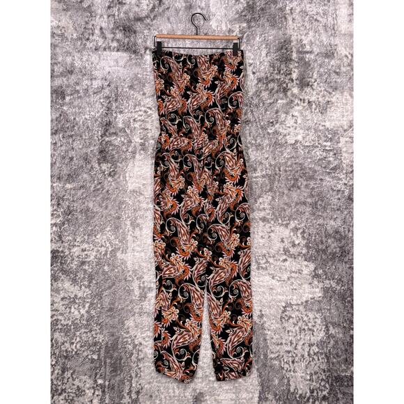 Kobi Halperin Jumpsuit Small Womens Silk Black & Orange Strapless Paisley - Picture 3 of 9
